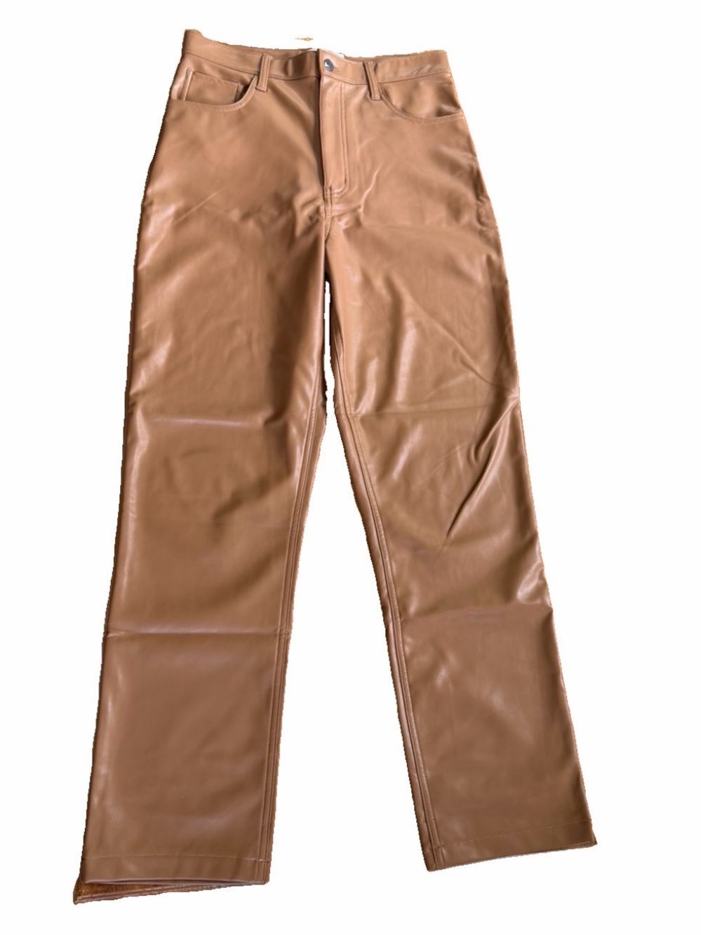 Abercrombie Fitch 90s Ultra High Rise Straight Faux Leather Pants Women 10 Brown